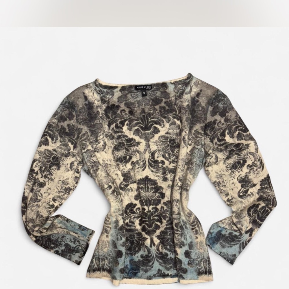 Anne Klein Black and Cream Patterned Blouse